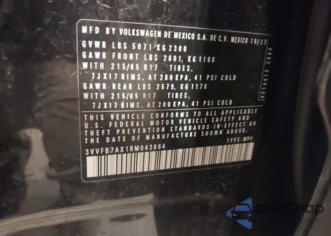 2024 Volkswagen Tiguan 2.0T S из США, поврежденный, VIN 3VVFB7AX1RM043864